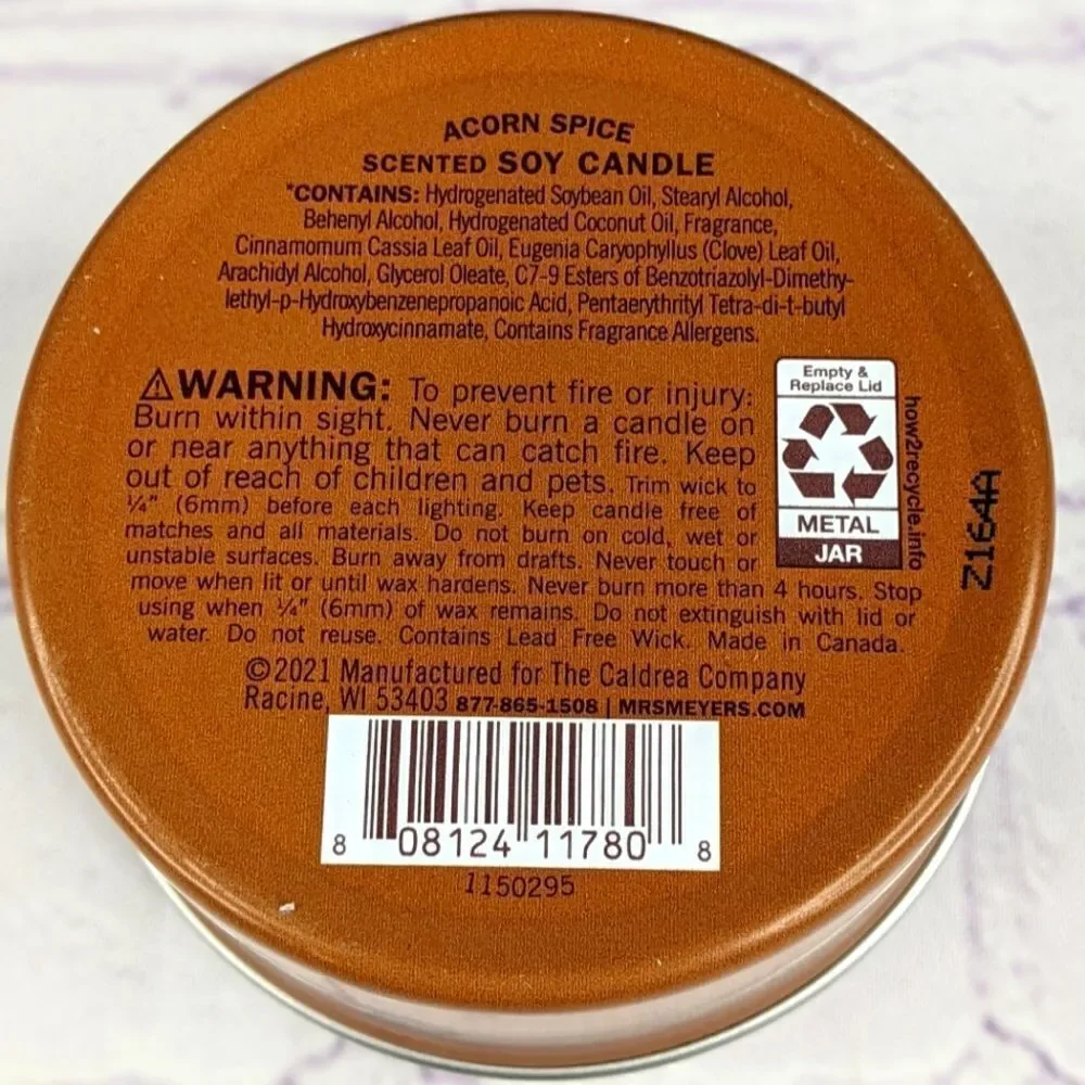 Mrs. Meyer's Clean Day 2.9 Oz. Acorn Spice Fall Tin Candle